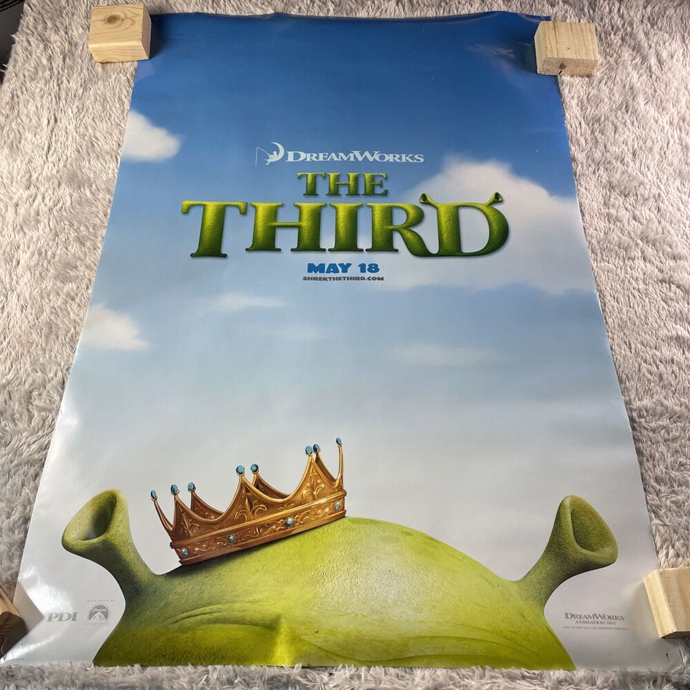 Shrek the Third Movie Poster 2007 Double Sided Blue Green 3 Sequel